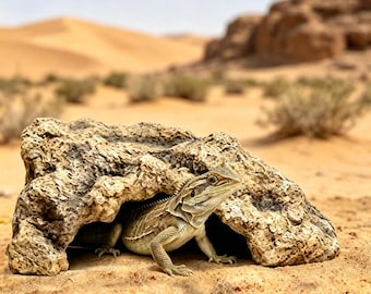 Cueva realista para reptiles, roca para tomar el sol para dragones barbudos, escondite para geckos y serpientes, decoración para terrarios, cueva de roca artificial pequeña, mediana y grande.