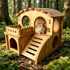 Cachette en bois pour animal de compagnie, château pour hamster, gecko, serpent lézard, niche pour petit animal à plusieurs niveaux, peau de reptile à montage facile, jouet en bois pour cochon d'Inde