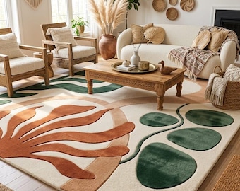 Matisse Inspired Hand-Tufted Wool Rug – Abstract Botanical Living Room Carpet