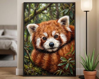 Vertederende muurkunstafdruk rode panda oliestijl galerie
