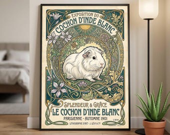 White guinea pig fancy gallery wall Art Nouveau print