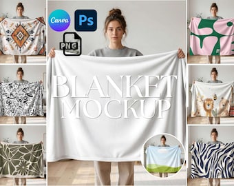 Modello di mockup per coperta in velluto, mockup di coperta realistica in peluche, foto vuota di coperta, stampa su richiesta su Canva, download digitale