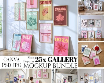 25 maquetas de marcos para galerías de pared, plantilla editable de Canva DIN A, paquete de pósteres para artistas