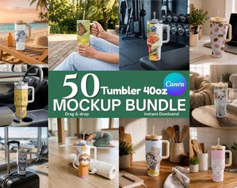 Pacchetto di 50 mockup per bicchieri termici, mockup per bicchieri termici su Canva, bicchieri termici da 40 oz, mockup modificabili su Canva, pacchetto di mockup per Etsy