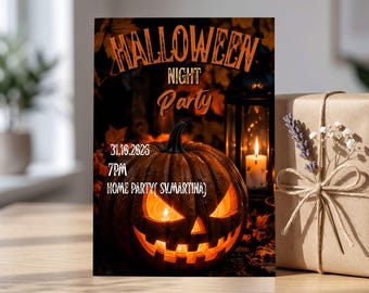 Invitación para fiesta de Halloween para adultos, invitación de Halloween terrorífica, plantilla de Canva con calavera gótica, invitación elegante y espeluznante, descarga digital vintage.