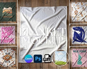 Mockup di coperta su pavimento in legno, modello Canva e oggetto avanzato PSD, foto vuota di coperta in pile, download digitale PNG