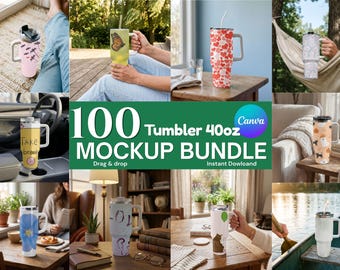 Pacchetto di 100 mockup per bicchieri termici, mockup per bicchieri termici su Canva, mockup per bicchieri termici da 40 oz, modelli Canva modificabili, pacchetto di mockup per Etsy