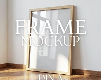 Mockup di cornice 5x7, espositore singolo per poster in legno, trascinamento e rilascio su Canva, oggetto avanzato PSD e PNG, DIN A, download digitale