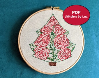 Pdf embroidery pattern, Roses Christmas tree embroidery pattern, Christmas tree pdf embroidery pattern, Floral embroidery pattern