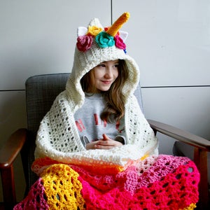 Unicorn hooded blanket crochet pattern, Unicorn amigurumi flowers hooded blanket crochet pattern 271 INSTANT DOWNLOAD image 1
