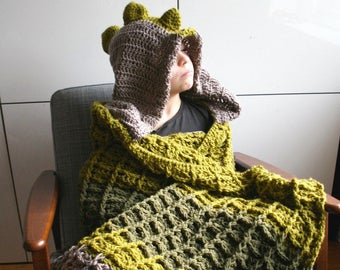 Dinosaur Blanket Crochet pattern, dino hooded blanket crochet pattern (257) INSTANT DOWNLOAD