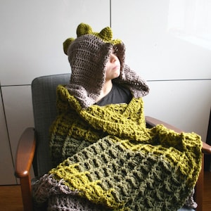 Dinosaur Blanket Crochet pattern, dino hooded blanket crochet pattern (257) INSTANT DOWNLOAD