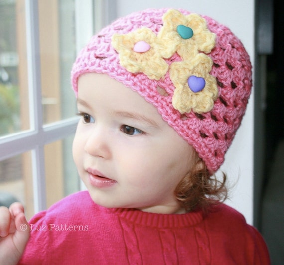 Download Items similar to Crochet pattern, vintage baby granny square beanie hat pattern, INSTANT ...