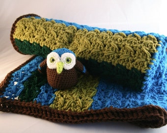 Crochet pattern, crochet baby blanket pattern with owl amigurumi pattern, crochet baby pattern INSTANT DOWNLOAD
