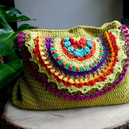 Crochet Pattern Boho Beaded Crochet Bag Pattern 275 Tote Etsy