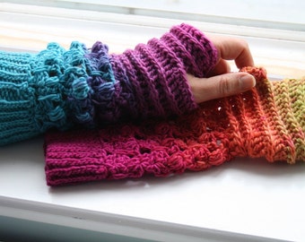 Crochet pattern, Instant Download Rainbow crochet arm warmer pattern, wrist warmer crochet pattern, fingerless glove pattern (246)
