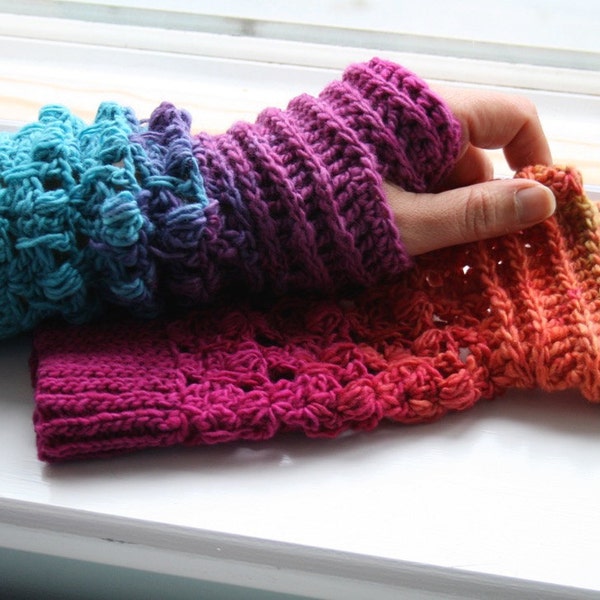 Crochet pattern, Instant Download Rainbow crochet arm warmer pattern, wrist warmer crochet pattern, fingerless glove pattern (246)
