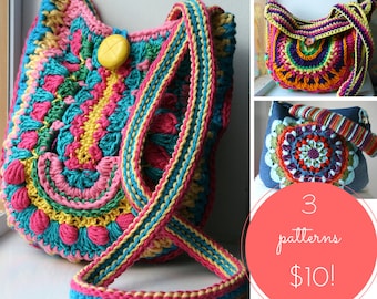 Crochet patterns, 3 crochet purse patterns sale, crochet mandala purse patterns, crochet bag patterns, crochet handbag pattern