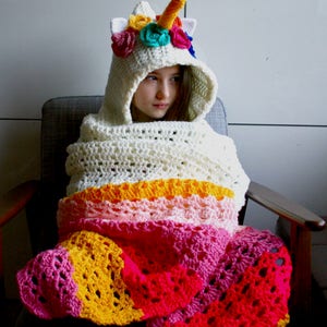 Unicorn hooded blanket crochet pattern, Unicorn amigurumi flowers hooded blanket crochet pattern 271 INSTANT DOWNLOAD image 4