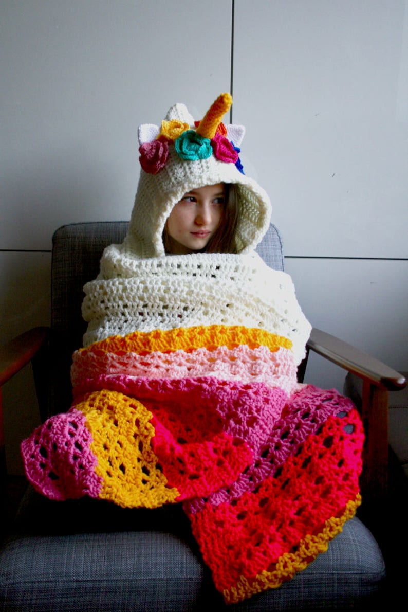 Unicorn Hooded Blanket Crochet Pattern Unicorn Amigurumi Etsy UK