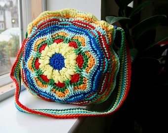 Crochet pattern, Bohemian Mandala purse, crochet color bag pattern, granny crochet bag pattern 273 Instant Download