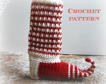 Crochet pattern, Elf Christmas Stocking crochet pattern, Christmas stocking pattern 223 Instant download