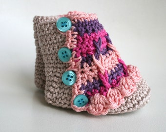 Crochet pattern, crochet baby pattern, crochet baby booties pattern,INSTANT DOWNLOAD crochet colourful baby booties (212)