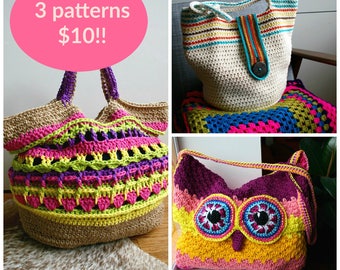 Crochet patterns, 3 crochet purse patterns sale, crochet summer purse patterns, crochet bag patterns, crochet handbag pattern