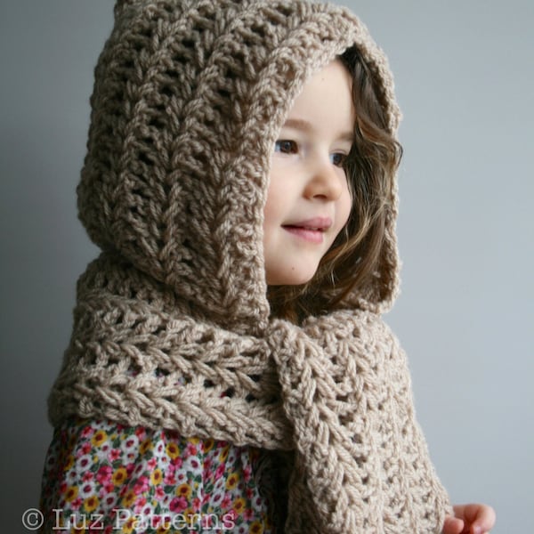 Crochet Pattern, INSTANT DOWNLOAD crochet hat pattern, hooded scarf crochet pattern, hoodie and scarf hat beanie pattern (128)