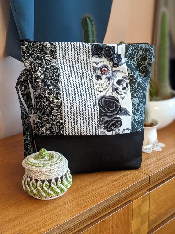 Project Bag for Knitting Crochet, Skull Knitting Bag Knitting