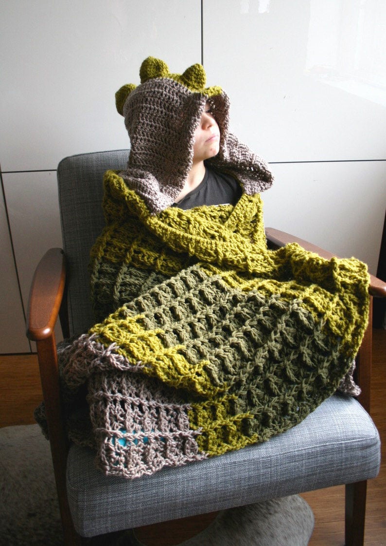 Dinosaur Blanket Crochet Pattern Dino Hooded Blanket Crochet Etsy