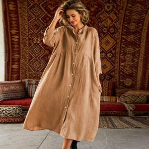 button up maxi dress plus size Plus Size Backless Sleeveless Linen Boat Neck, Everly Drop Waist Maxi Dress in Taupe, Size 1X,