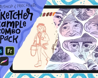 Sketcher Sample Combo Pack, Procreate und Photoshop Pinsel, Skizzenpinsel Illustration & Lettering, Digitale Kunst Pinsel, Sofort Download
