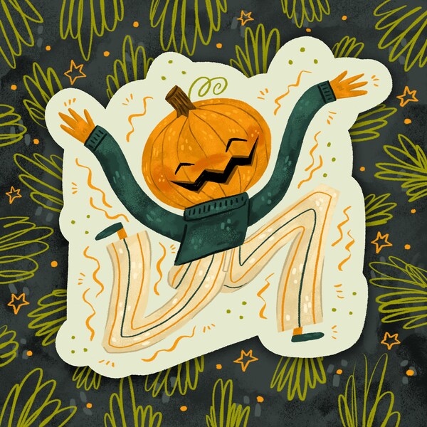 Dancing Pumpkin Matte Vinyl Decal Sticker Halloween Cute Silly illustration illustrated lettered lettering