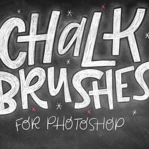 May include: Chalkboard with white text that reads "Chalk Brushes for Photoshop" with pink stars scattered around the text.