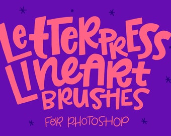 Letterpress Line Art Photoshop Pinsel, Skizze Illustration (TPL Sofort-Download)