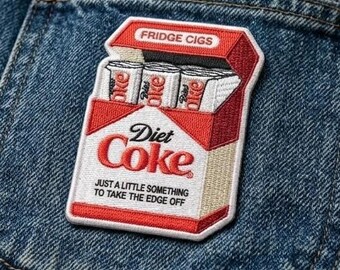 Diet Coke Fridge Cigs Patch, Funny Meme Embroidered Patches, Humor Quote Iron & Sew On Hook Loop Patch for Jacket Hat Backpack Clothes