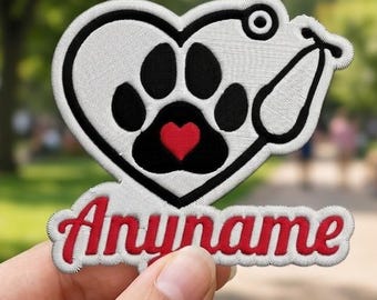 Benutzerdefinierte Hund Katze Vet Tech Name Patch, personalisierte Tierarzt Krankenschwester Doktor Name, gestickte Aufnäher Applikation für Kleidung, Hüte, Rucksäcke