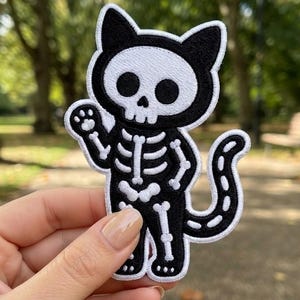 Halloween-Skelettkatzen-Aufnäher, gruseliger Gothic-Aufnäher zum Aufbügeln und Aufnähen
