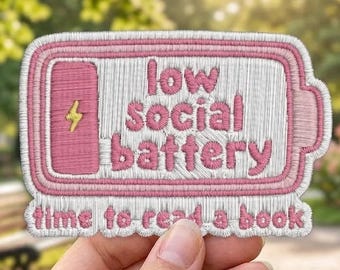 Niedrige soziale Batteriezeit, um ein Buch Patch zu lesen, rosa Bücherwurm Liebhaber Patches, handgemachtes Eisen & Sew auf Patch Applikation für Kleidung Hut Rucksack