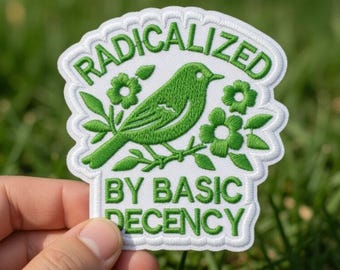 Radicalized by Basic Decency Patch, Protest Human Rights Patch, Liberal Leftist Democracy Patches, Embroidered Iron & Sew On for Clothes Hat