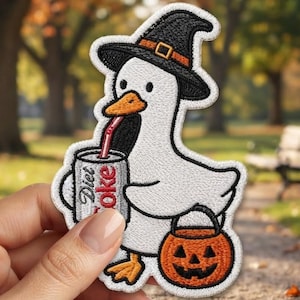 Halloween Witch Duck Diet Coke Embroidered Patch, Spooky Pumpkin Iron & Sew On for Jacket