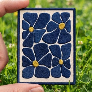 Abstract Blue Floral Embroidery Patch: Matisse Style Flower Modern Botanical Badge