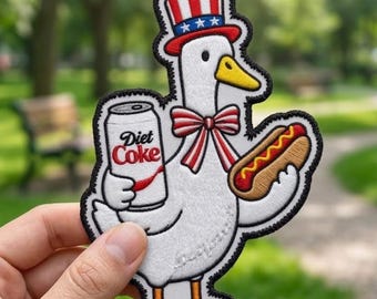USA 4. Juli Duck Diet Coke Patch, lustige Vaterländische gestickte Aufnäher, Americana Soda Gans Aufnäher für Jacke, Hut, Rucksack