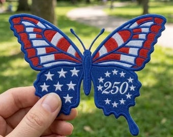 Parche de mariposa del 250 aniversario de EE. UU. (1776-2026), parches bordados con nombre personalizado, parche para planchar o coser para mochilas, ropa o regalo patriótico.