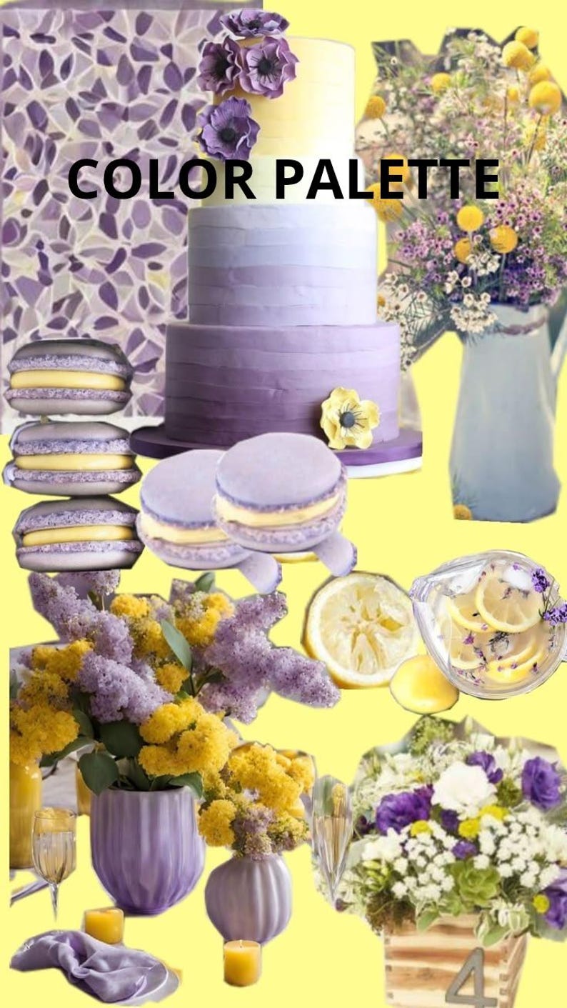 Paleta de colores morado y amarillo para marcas | Paleta de colores de Canva con códigos HEX | Panel de inspiración estético para marcas imagen 1