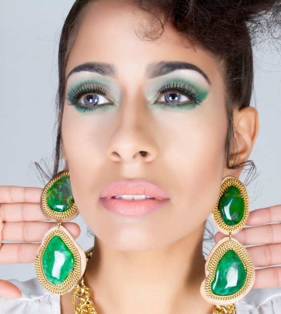 Items similar to Green Gemstone Earrings, Green Agate Earrings, Green ...