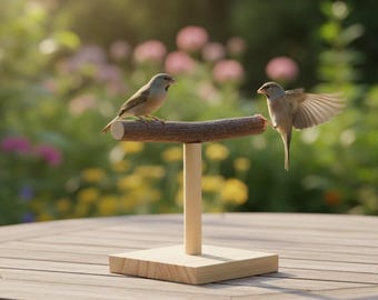 Percha natural para loros: soporte de madera sin tratar