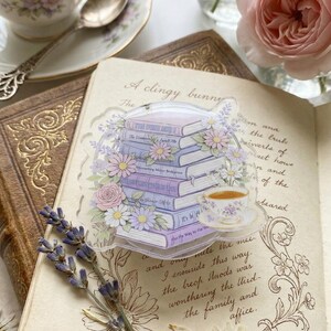 Bloemenboek stapel telefoongreep, pastel leesgrage thee acryl telefoonhouder, Cottagecore boekenliefhebber telefoonstandaard, reader cadeau