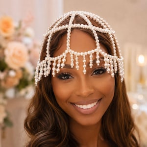 Beaded Fringe Headpiece in Pink and Gold 1920s Style FULLY Beaded Gold Fringe FLAPPER Head Cap Skull  main image 3